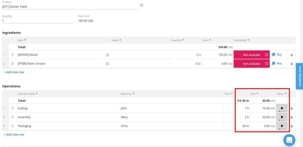 Tracking your operational costs within Katana.