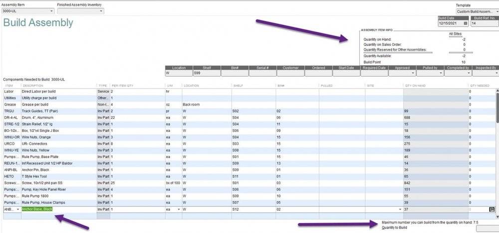 This is how a full QuickBooks bill of materials report will look like when using the desktop versions.