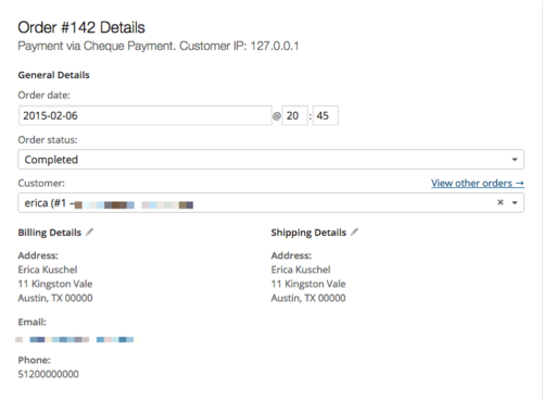 WooCommerce order management details allows you to edit the order status.