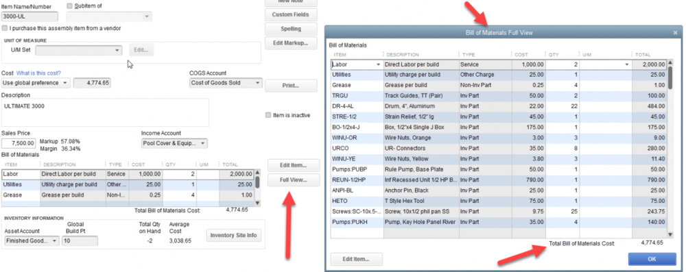 The QuickBooks bill of materials comes with some basic tracking features; however, QuickBooks has been primarily designed for non-manufacturers and should be used for its finance tracking features.