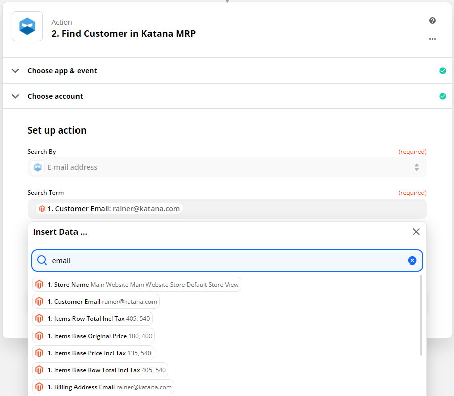 Define how you want the Katana x Magento integration to before with Zapier.